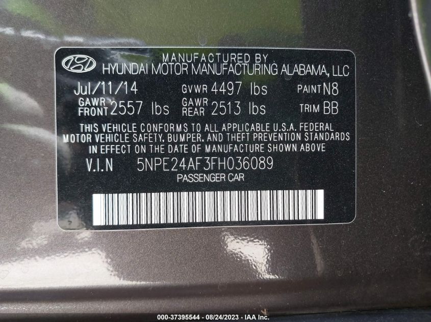 2015 HYUNDAI SONATA 2.4L SE - 5NPE24AF3FH036089