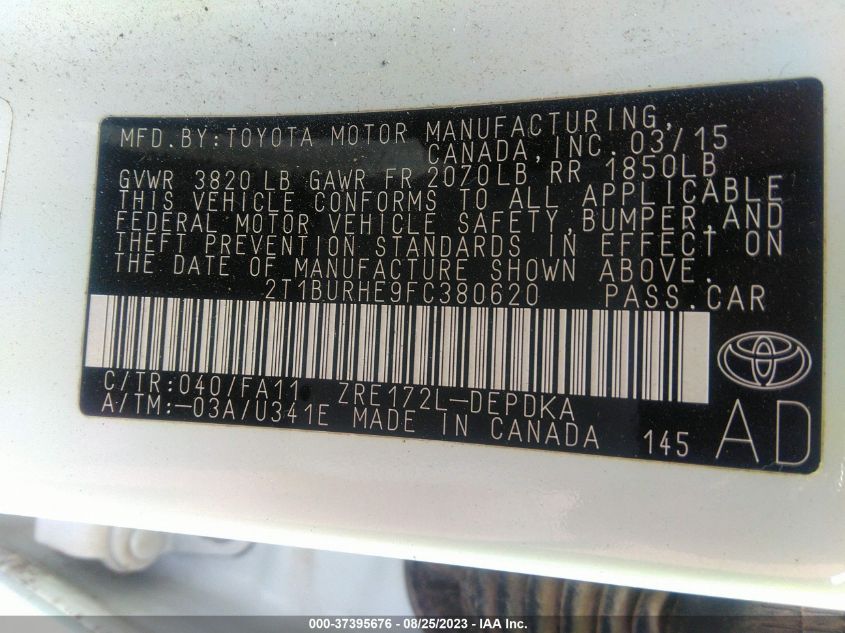 2015 TOYOTA COROLLA L/LE/S/S PLUS/LE PLUS - 2T1BURHE9FC380620