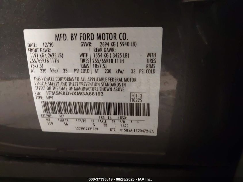 2021 FORD EXPLORER XLT - 1FMSK8DHXMGA66193