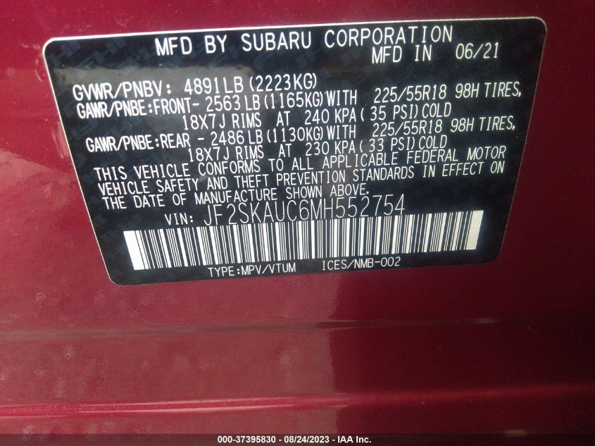 2021 SUBARU FORESTER LIMITED - JF2SKAUC6MH552754