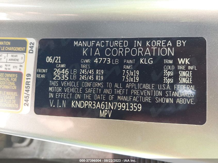 VIN KNDPR3A61N7991359 2022 KIA SPORTAGE no.9