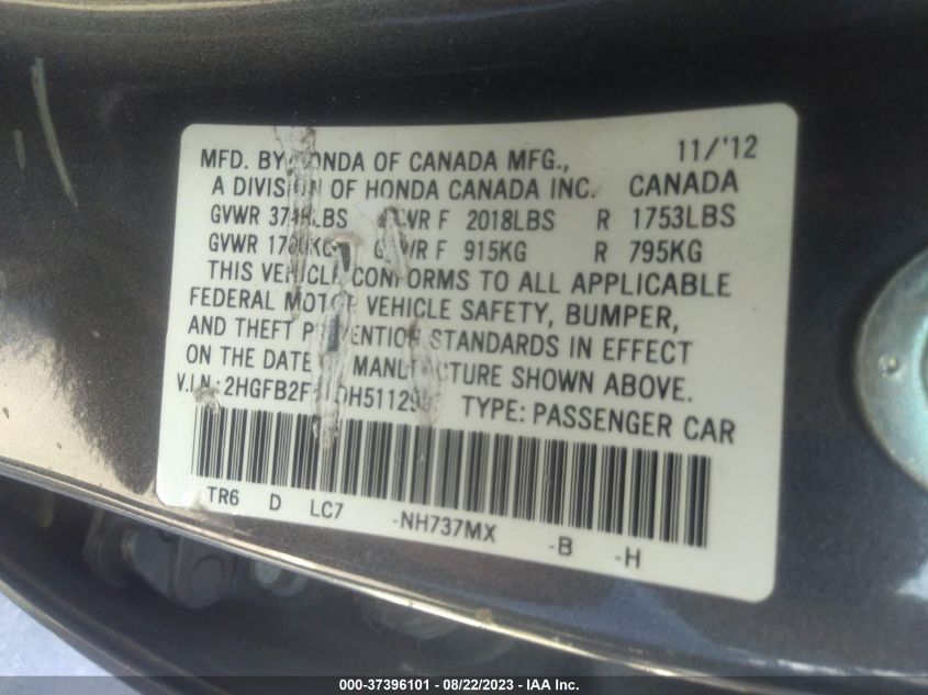 2013 HONDA CIVIC SDN LX - 2HGFB2F51DH511299