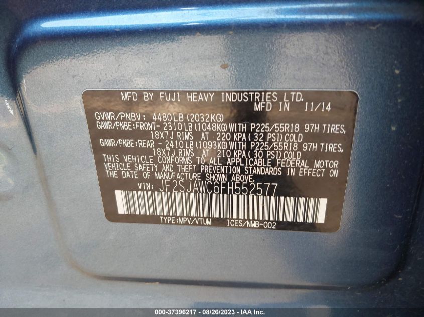2015 SUBARU FORESTER 2.5I TOURING - JF2SJAWC6FH552577