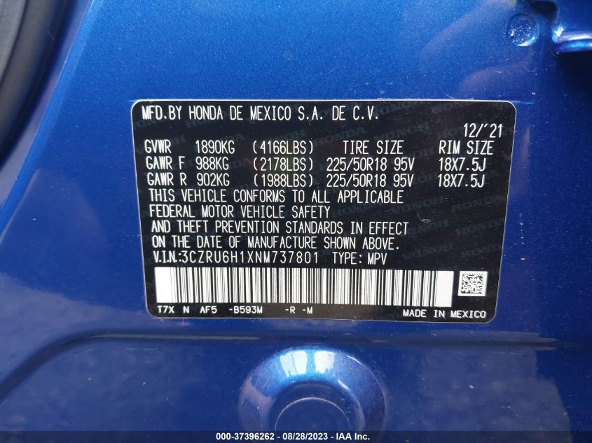 2022 HONDA HR-V SPORT - 3CZRU6H1XNM737801