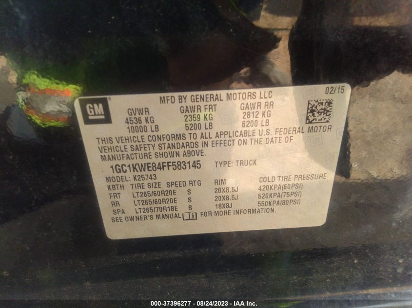 2015 CHEVROLET SILVERADO 2500HD LTZ - 1GC1KWE84FF583145