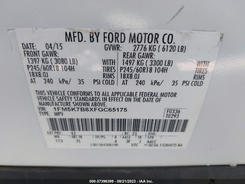 2015 FORD EXPLORER BASE - 1FM5K7B8XFGC65175