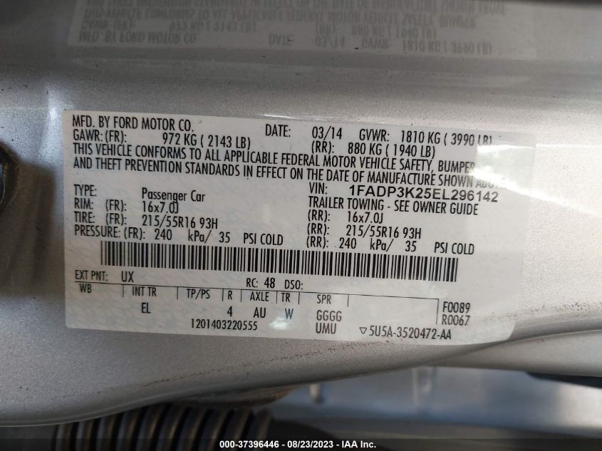 2014 FORD FOCUS SE - 1FADP3K25EL296142