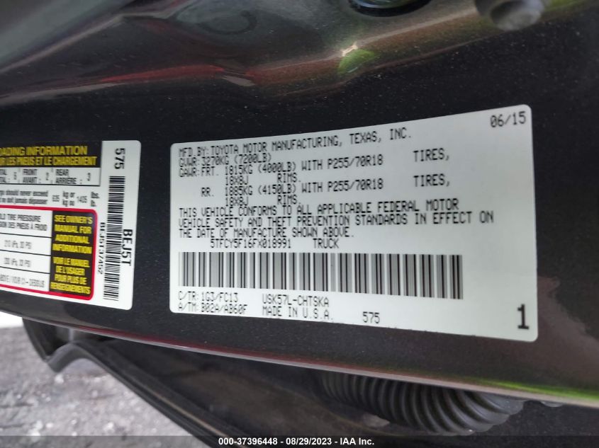 2015 TOYOTA TUNDRA 4WD TRUCK SR/SR5 - 5TFCY5F16FX018991
