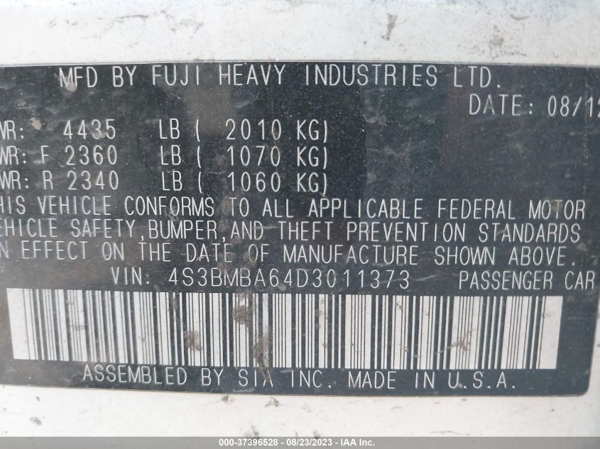 2013 SUBARU LEGACY 2.5I - 4S3BMBA64D3011373