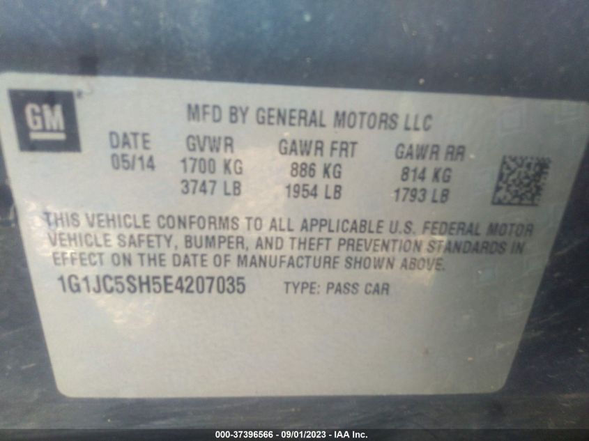 2014 CHEVROLET SONIC LT - 1G1JC5SH5E4207035