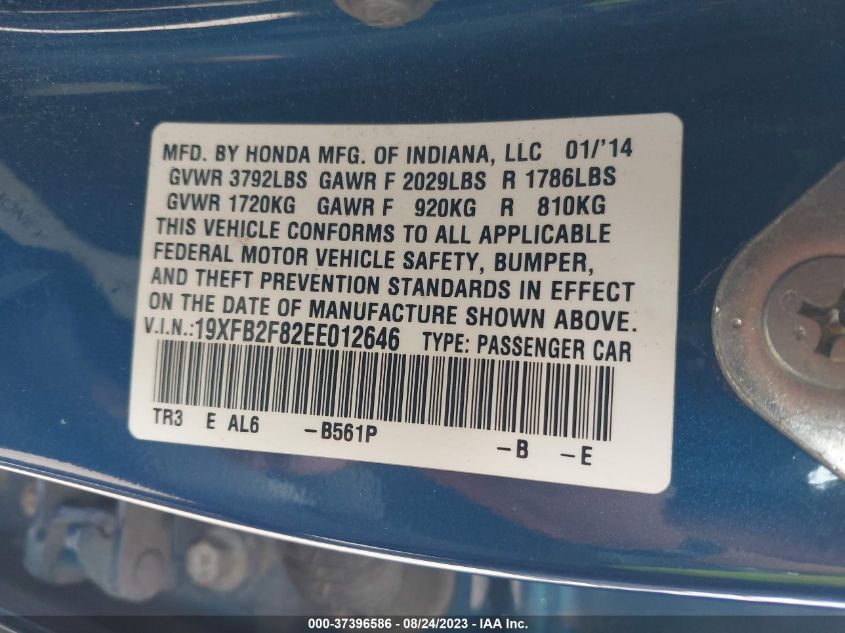 2014 HONDA CIVIC SEDAN EX - 19XFB2F82EE012646