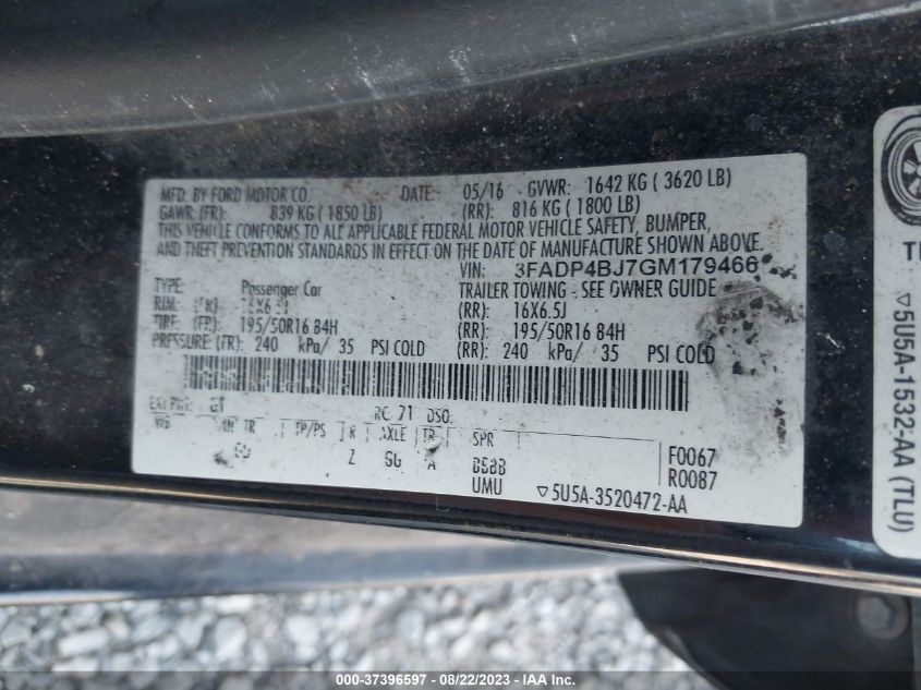2016 FORD FIESTA SE - 3FADP4BJ7GM179466