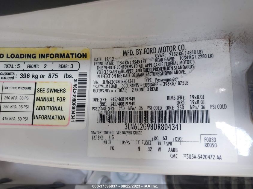 2013 LINCOLN MKZ - 3LN6L2G98DR804341