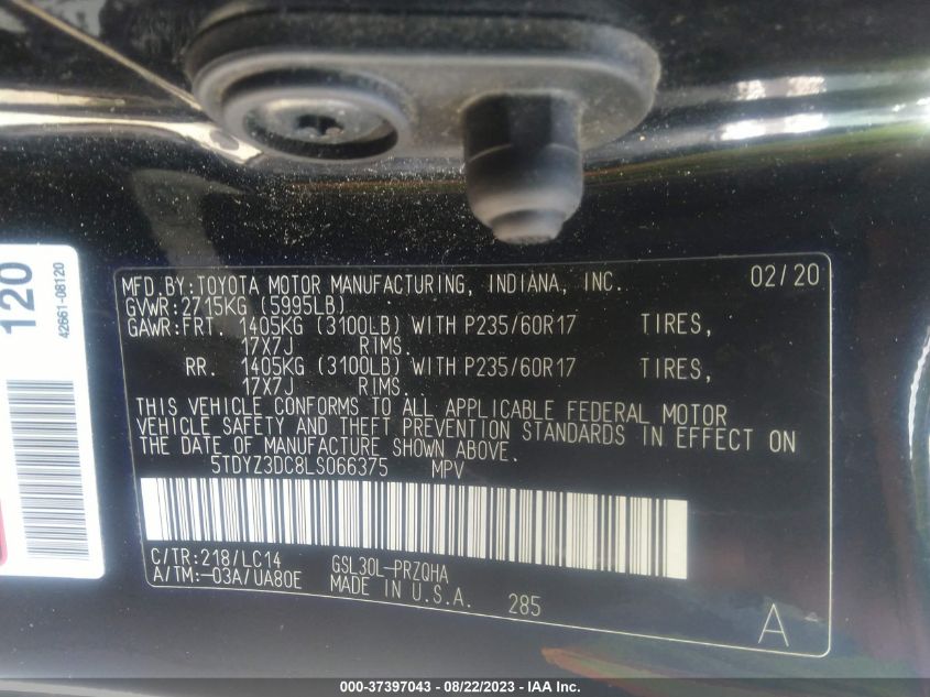 2020 TOYOTA SIENNA XLE AUTO ACCESS - 5TDYZ3DC8LS066375