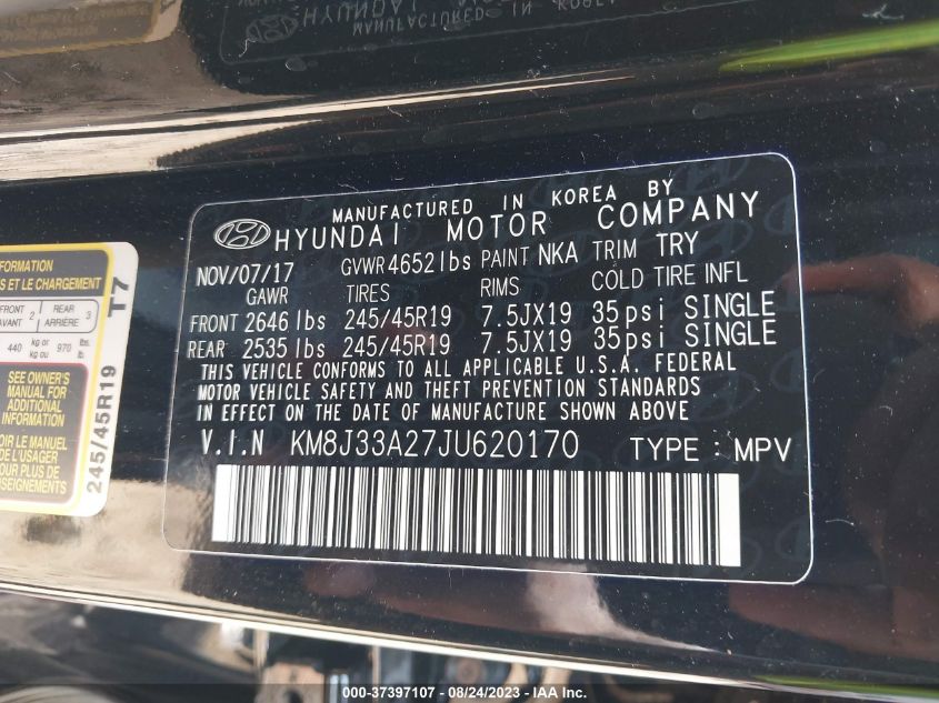 2018 HYUNDAI TUCSON LIMITED - KM8J33A27JU620170