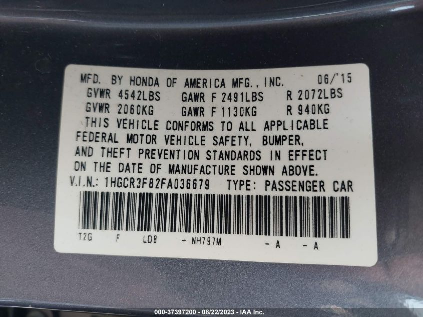 2015 HONDA ACCORD SEDAN EX-L - 1HGCR3F82FA036679
