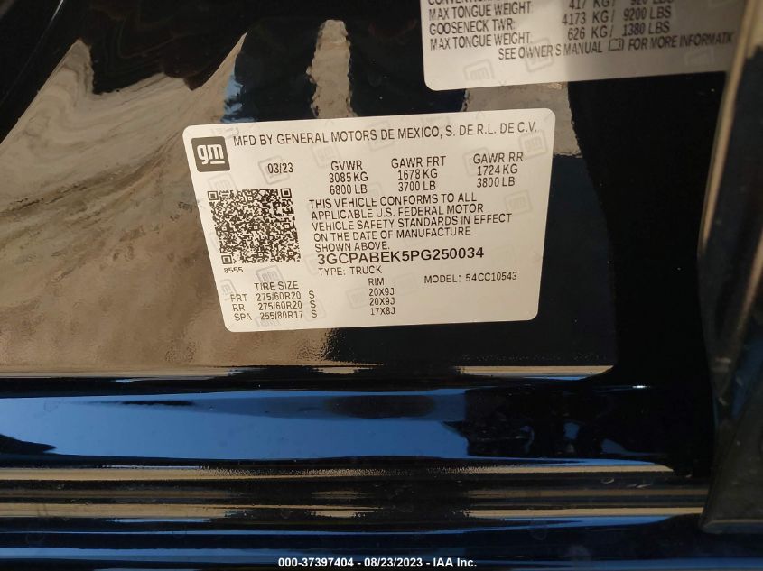 2023 CHEVROLET SILVERADO 1500 CUSTOM - 3GCPABEK5PG250034
