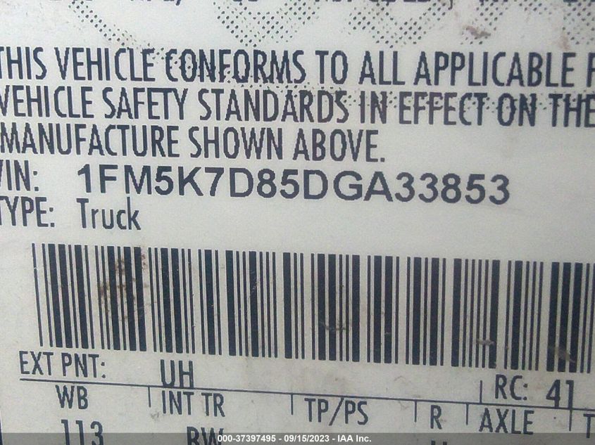 2013 FORD EXPLORER XLT - 1FM5K7D85DGA33853