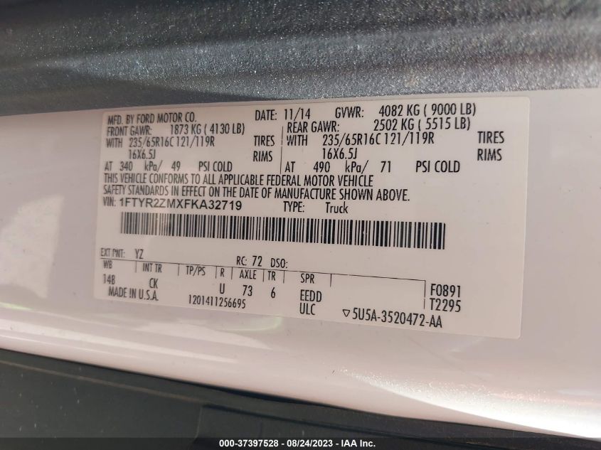 2015 FORD TRANSIT CARGO VAN - 1FTYR2ZMXFKA32719