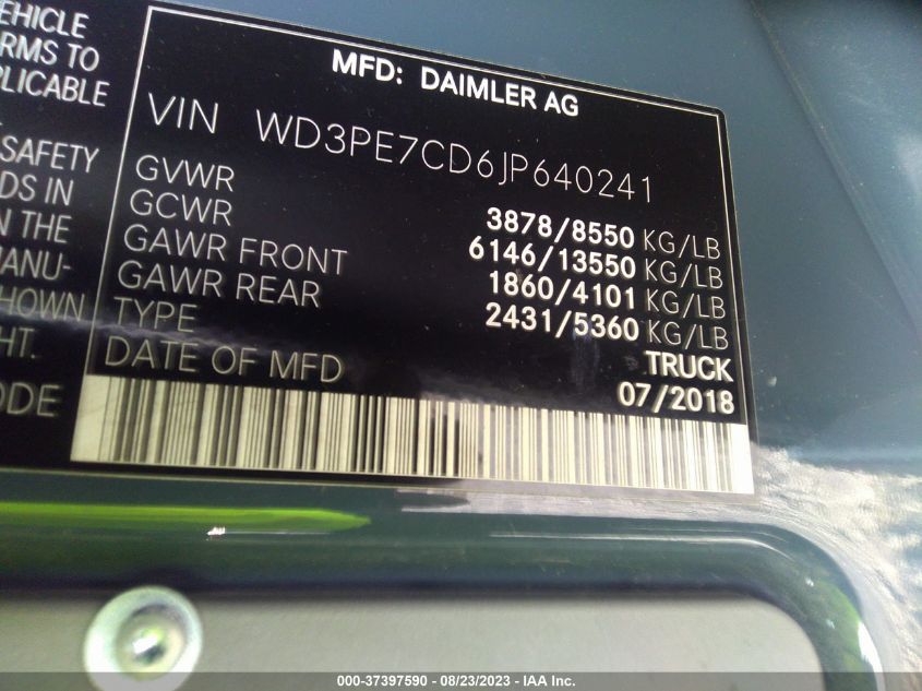2018 MERCEDES-BENZ SPRINTER CARGO VAN - WD3PE7CD6JP640241