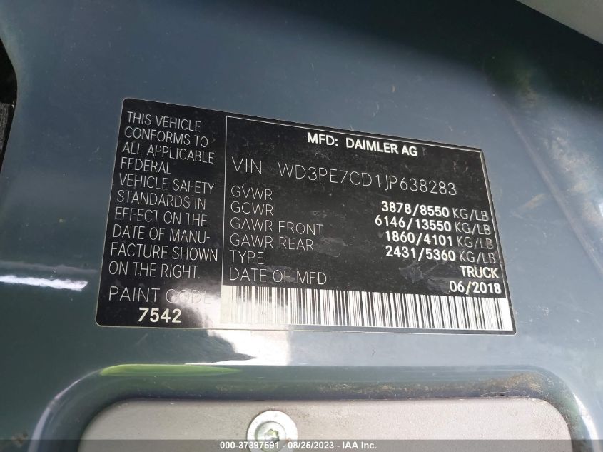 2018 MERCEDES-BENZ SPRINTER CARGO VAN - WD3PE7CD1JP638283