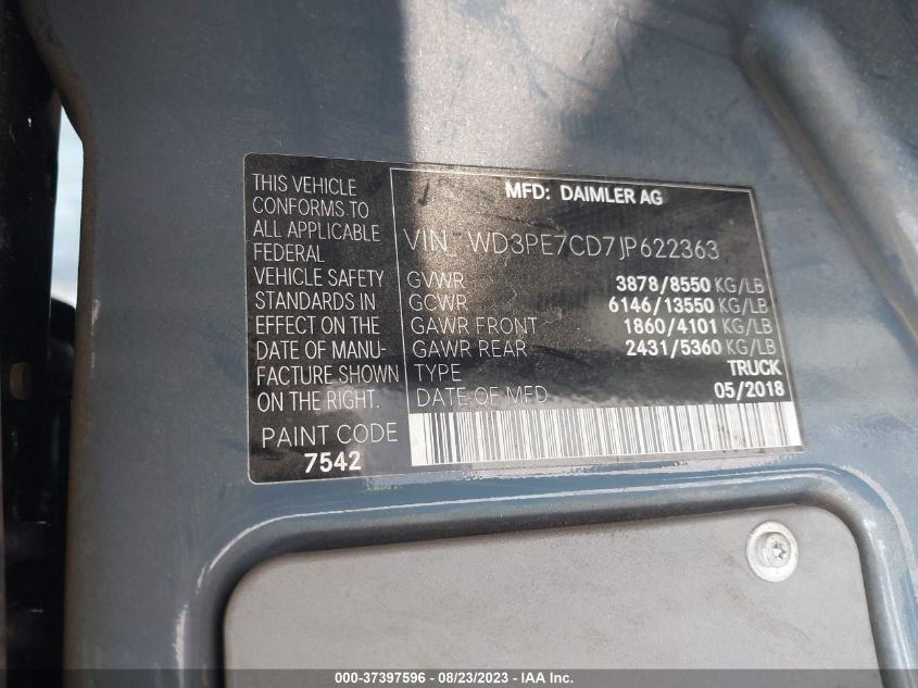 2018 MERCEDES-BENZ SPRINTER CARGO VAN WD3PE7CD7JP622363