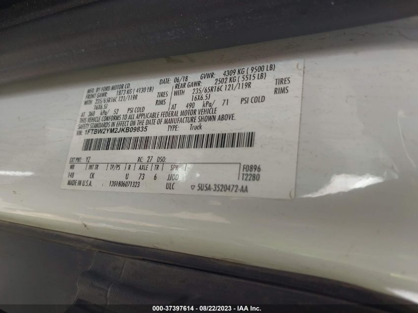 2018 FORD TRANSIT VAN - 1FTBW2YM2JKB09835