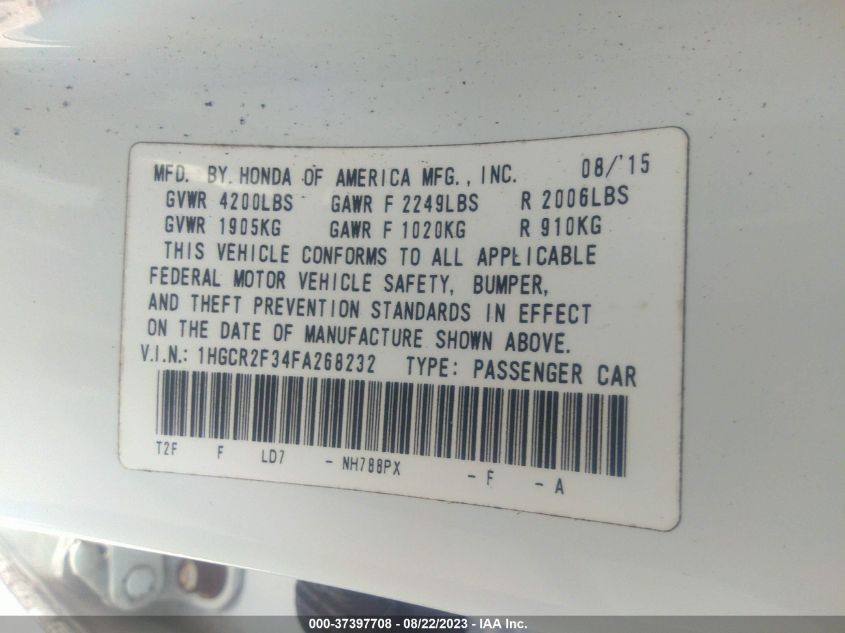 2015 HONDA ACCORD SEDAN LX - 1HGCR2F34FA268232