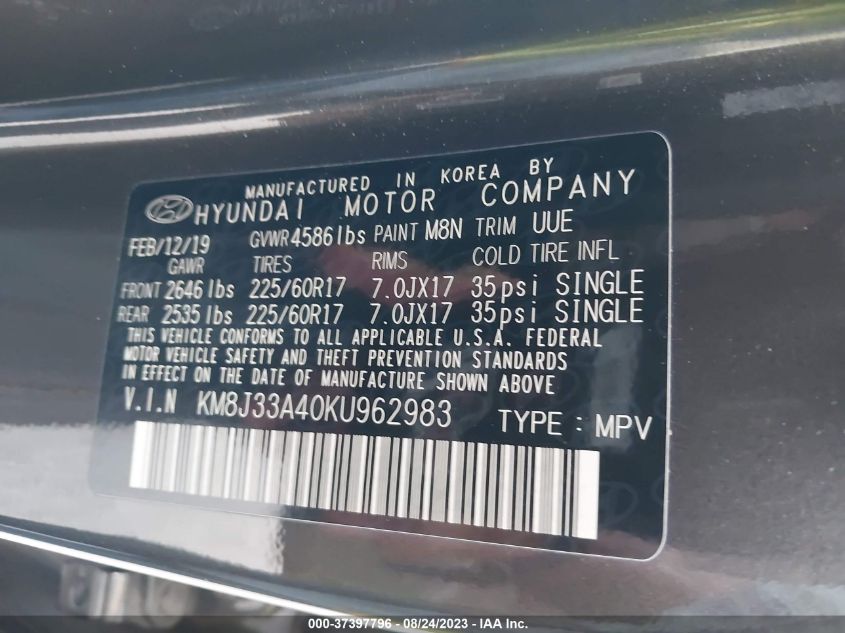 2019 HYUNDAI TUCSON VALUE - KM8J33A40KU962983