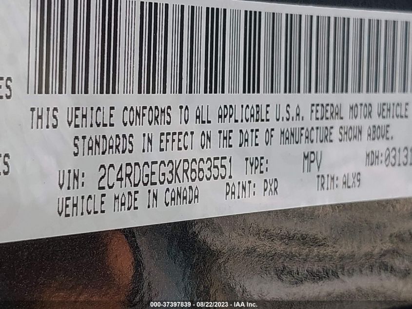 2019 DODGE GRAND CARAVAN GT - 2C4RDGEG3KR663551