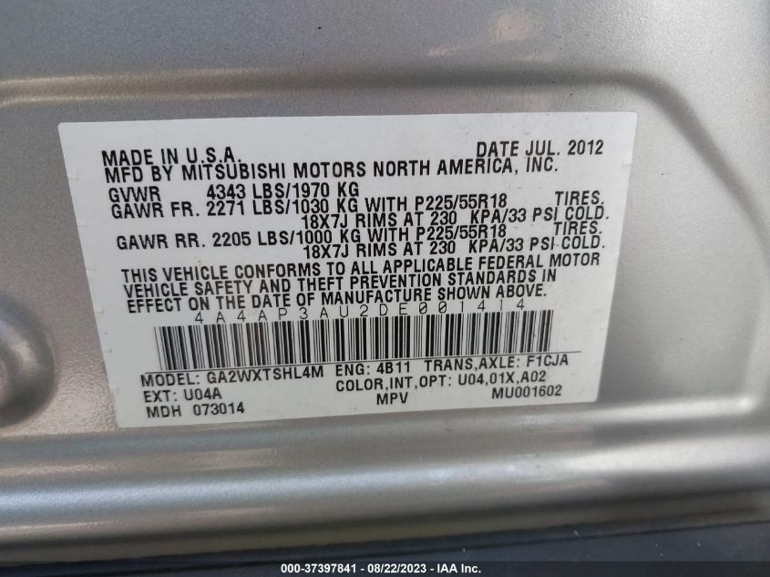 2013 MITSUBISHI OUTLANDER SPORT ES - 4A4AP3AU2DE001414