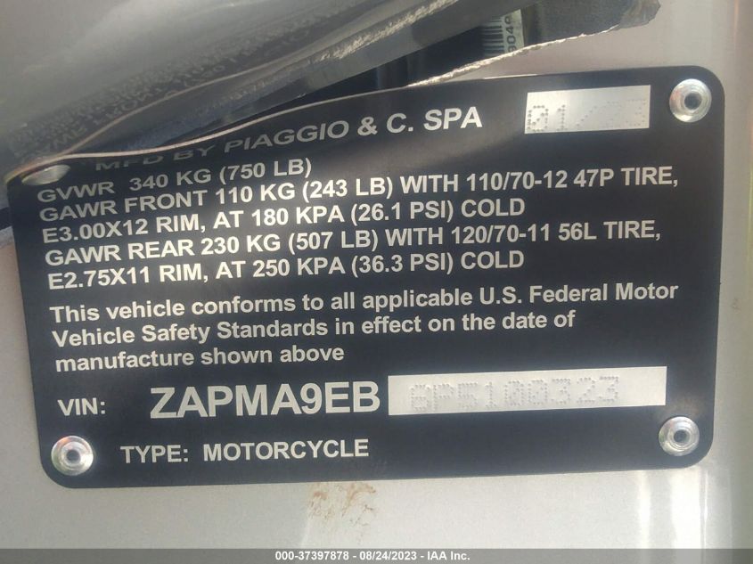 2023 VESPA ELETTRICA ZAPMA9EB6P5100323