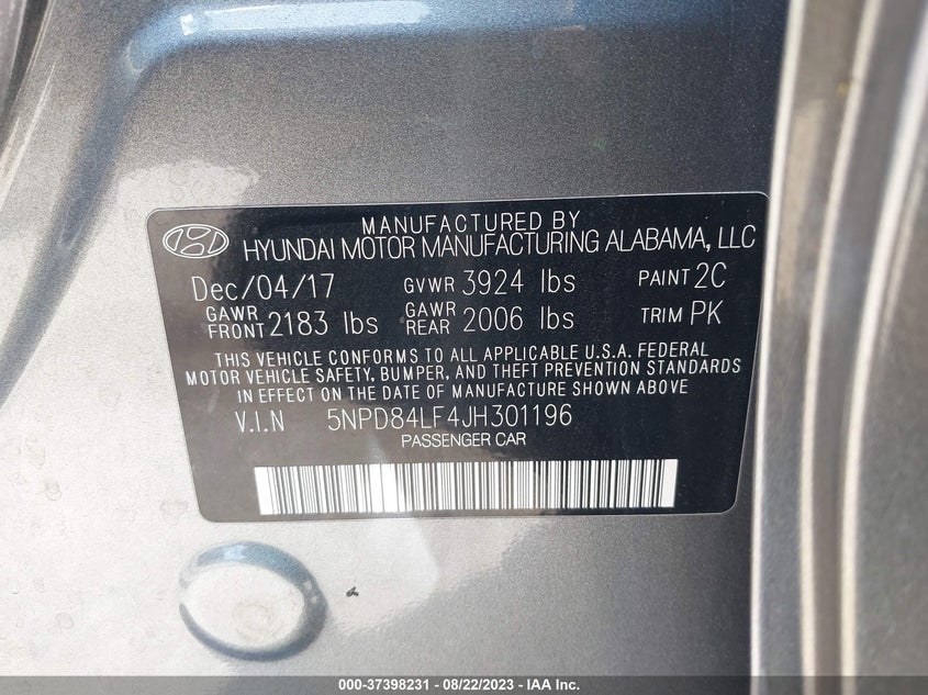 VIN 5NPD84LF4JH301196 2018 HYUNDAI ELANTRA SEL