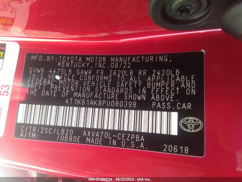 2023 TOYOTA CAMRY XSE - 4T1K61AK8PU080398