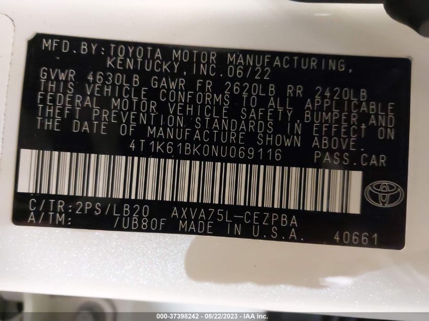 2022 TOYOTA CAMRY XSE - 4T1K61BK0NU069116
