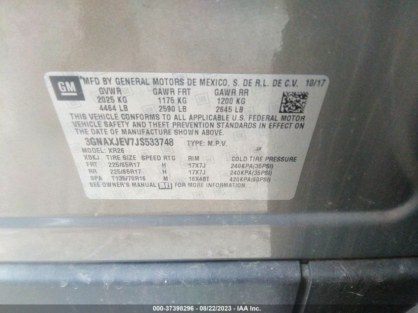 2018 CHEVROLET EQUINOX LT - 3GNAXJEV7JS533748