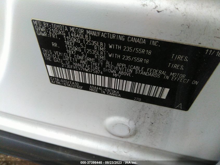 2017 TOYOTA RAV4 LIMITED/PLATINUM - 2T3DFREV7HW575874