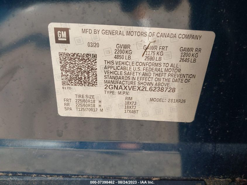 2020 CHEVROLET EQUINOX LT - 2GNAXVEX2L6238728