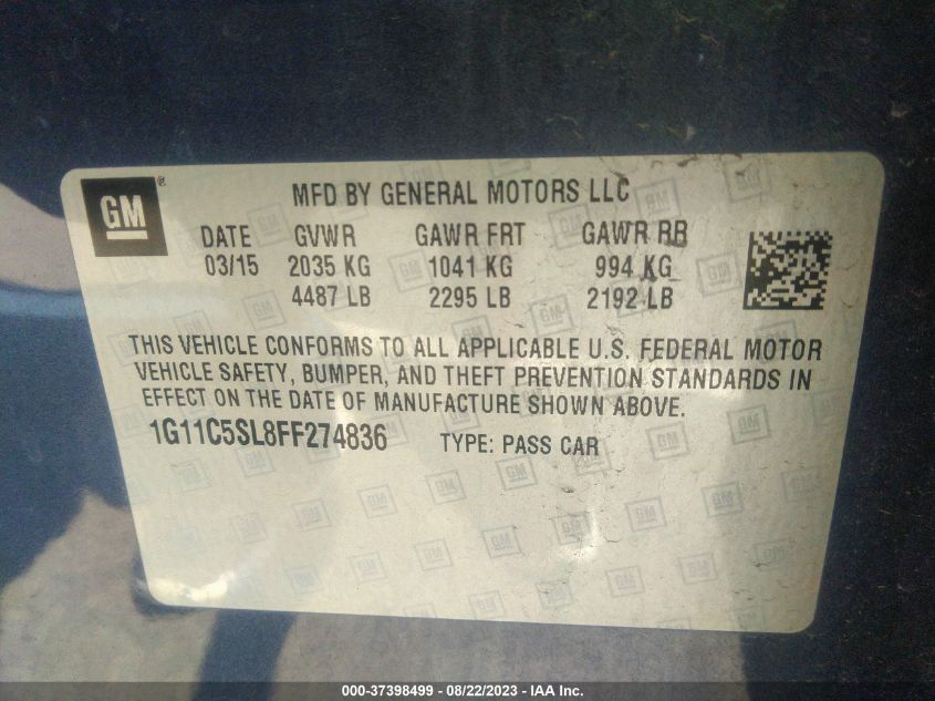 2015 CHEVROLET MALIBU LT - 1G11C5SL8FF274836
