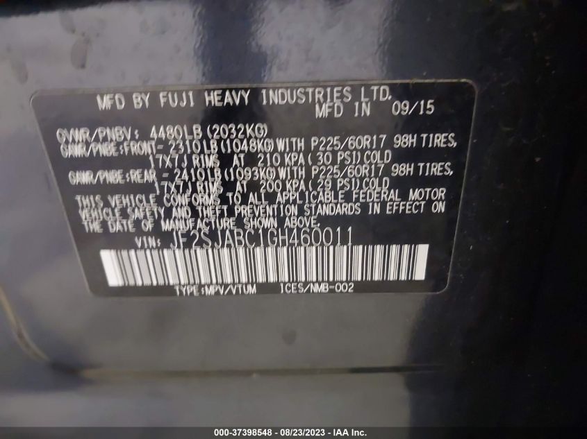 2016 SUBARU FORESTER 2.5I - JF2SJABC1GH460011