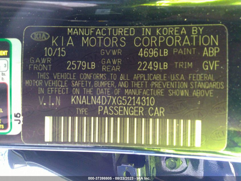 2016 KIA CADENZA PREMIUM - KNALN4D7XG5214310