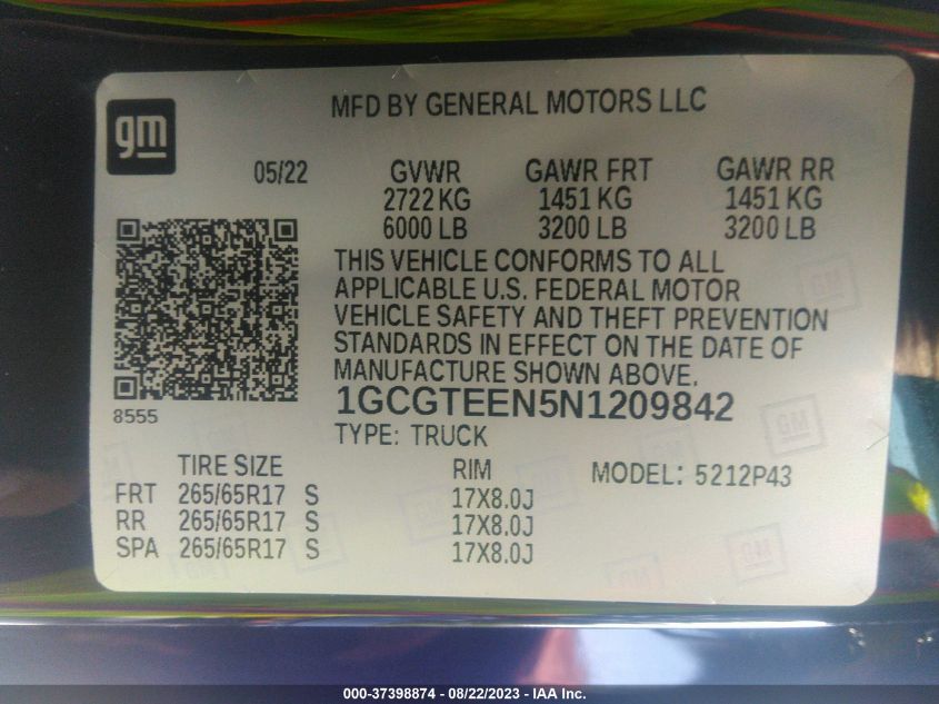 2022 CHEVROLET COLORADO 4WD ZR2 - 1GCGTEEN5N1209842