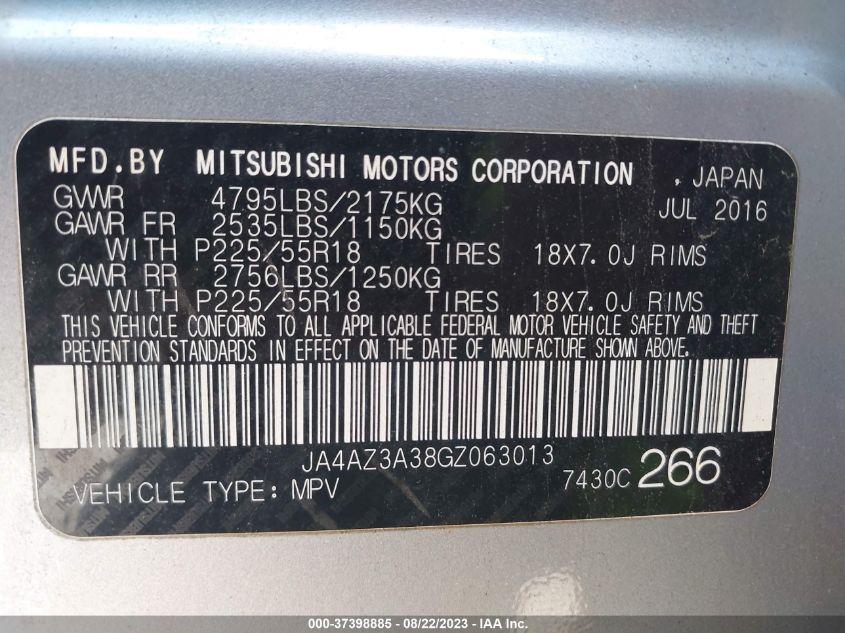 2016 MITSUBISHI OUTLANDER SE/SEL/ES - JA4AZ3A38GZ063013