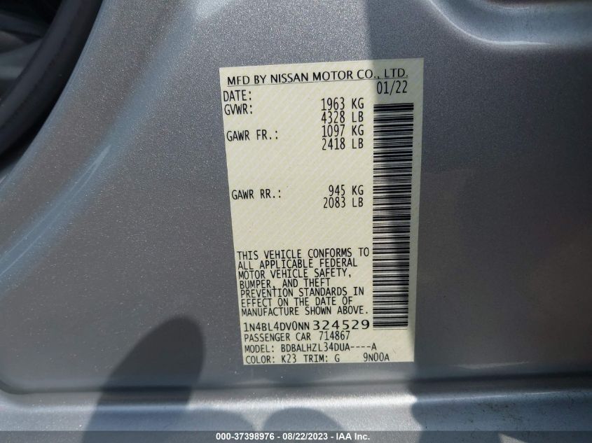 2022 NISSAN ALTIMA 2.5 SV - 1N4BL4DV0NN324529