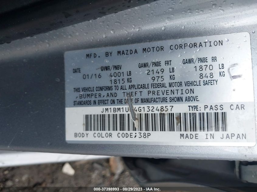 2016 MAZDA MAZDA3 I SPORT - JM1BM1U74G1324857