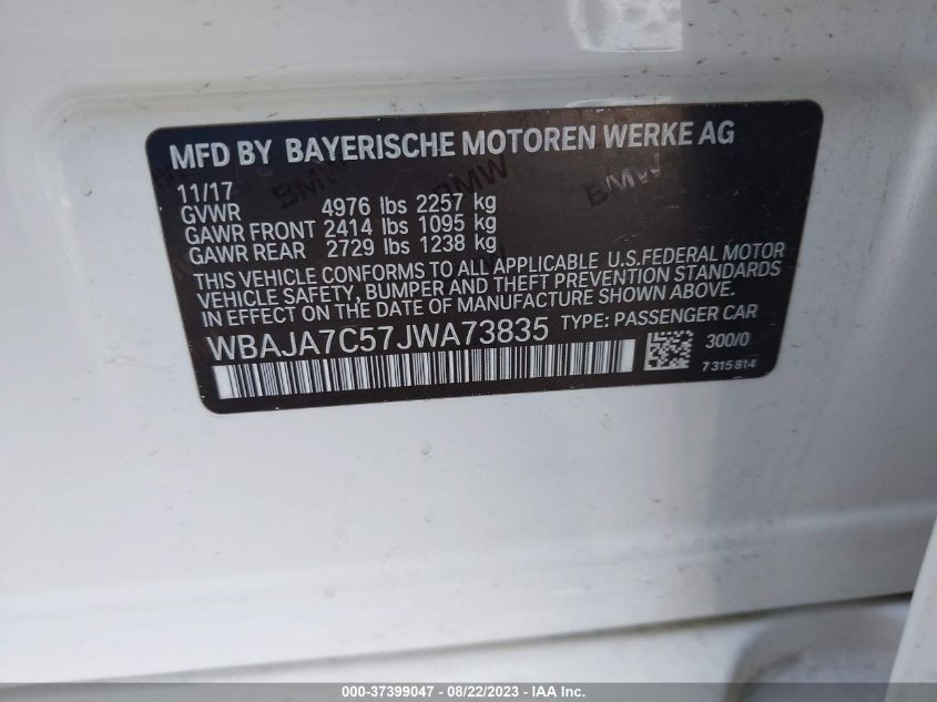 2018 BMW 5 SERIES 530I XDRIVE - WBAJA7C57JWA73835