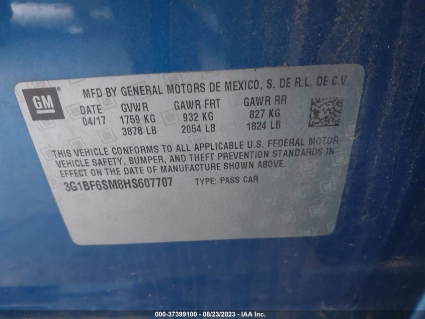 VIN 3G1BF6SM8HS607707 2017 CHEVROLET CRUZE PREMIER