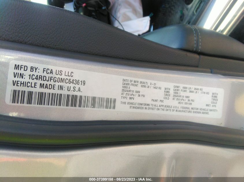 2021 DODGE DURANGO PURSUIT - 1C4RDJFG0MC643619