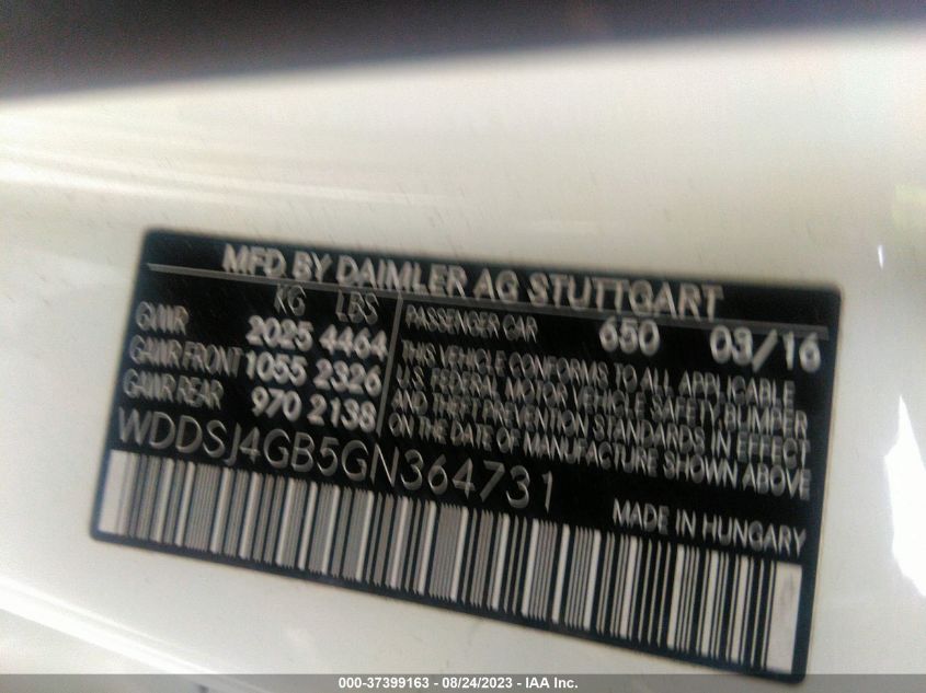 2016 MERCEDES-BENZ CLA CLA 250 - WDDSJ4GB5GN364731