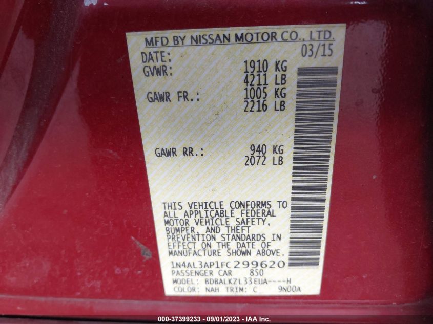 2015 NISSAN ALTIMA 2.5 SV - 1N4AL3AP1FC299620